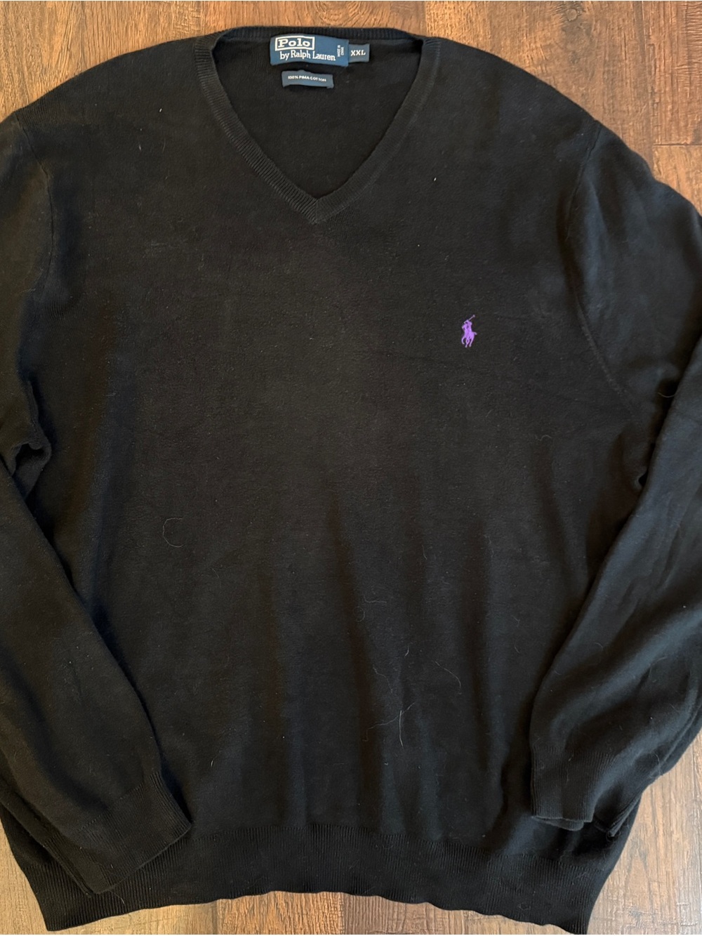 Polo Ralph Lauren Men’s XXL Black Pima Cotton Crewneck Sweater Purple Pony